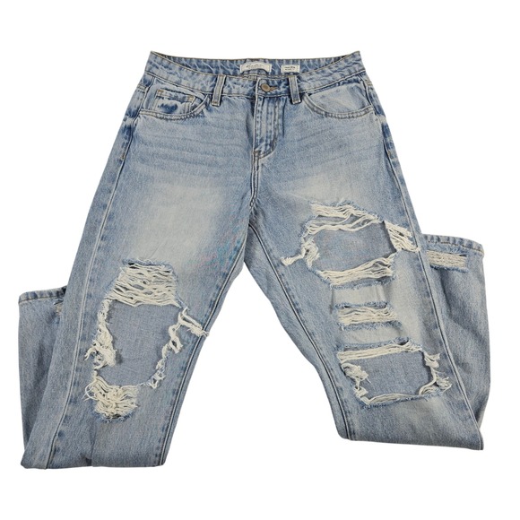 KanCan Signature Denim - KanCan Signature High Rise Relaxed Fit Distressed Light Wash Denim Jeans Size 24